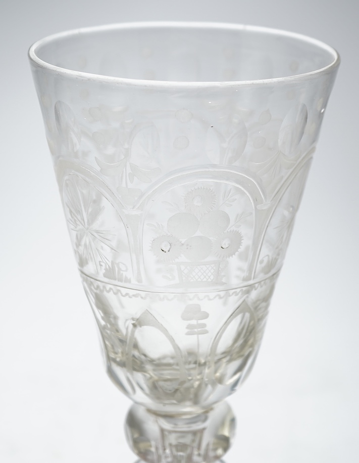 A tall Bohemian faceted glass goblet, c.1750